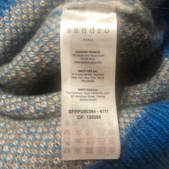 SANDRO Poesa Plaid Crew Neck Sweater in Ciel - Picture 9 of 12